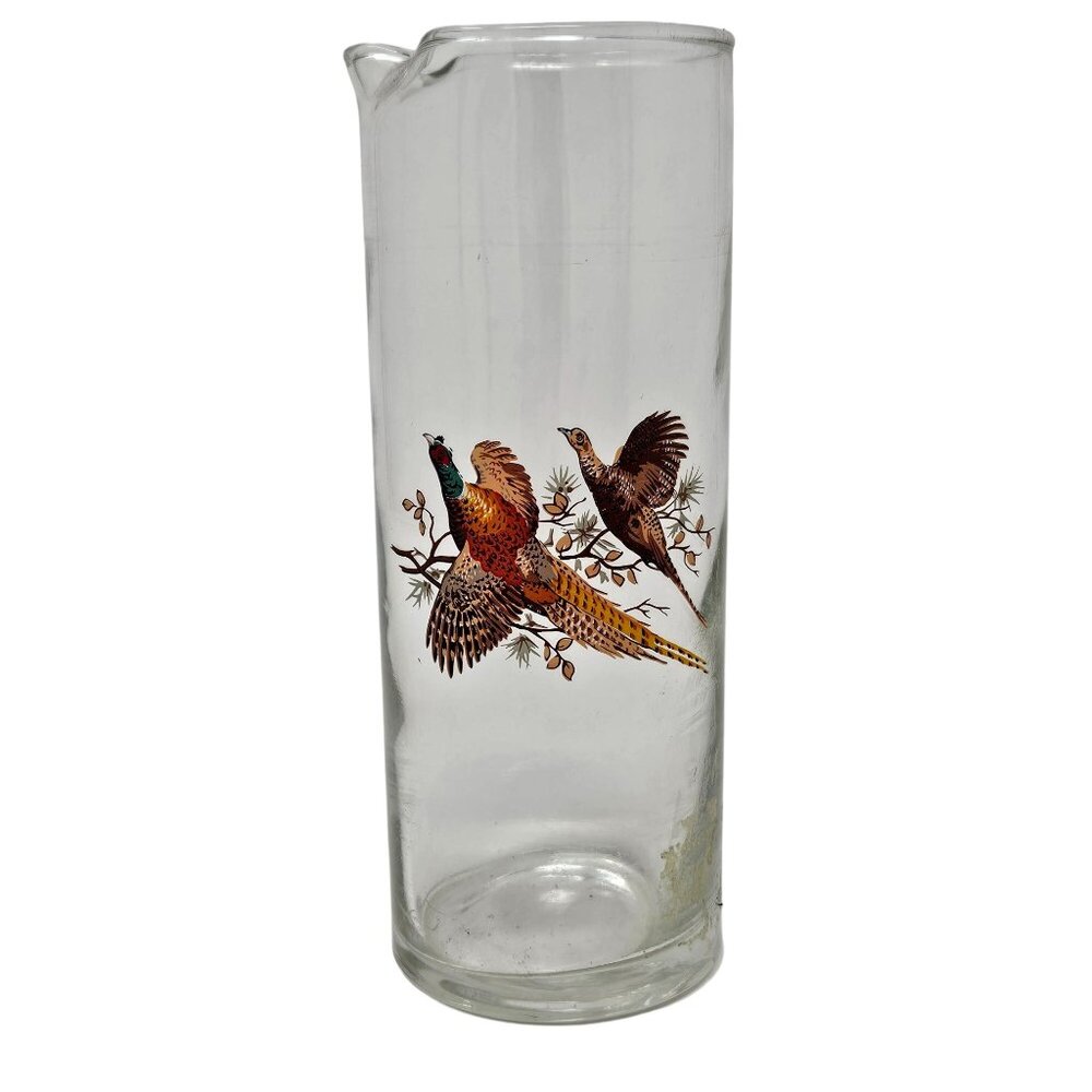 Vtg West Virginia Glass Martini Pitcher Pheasants Barware MCM Norman R Warner